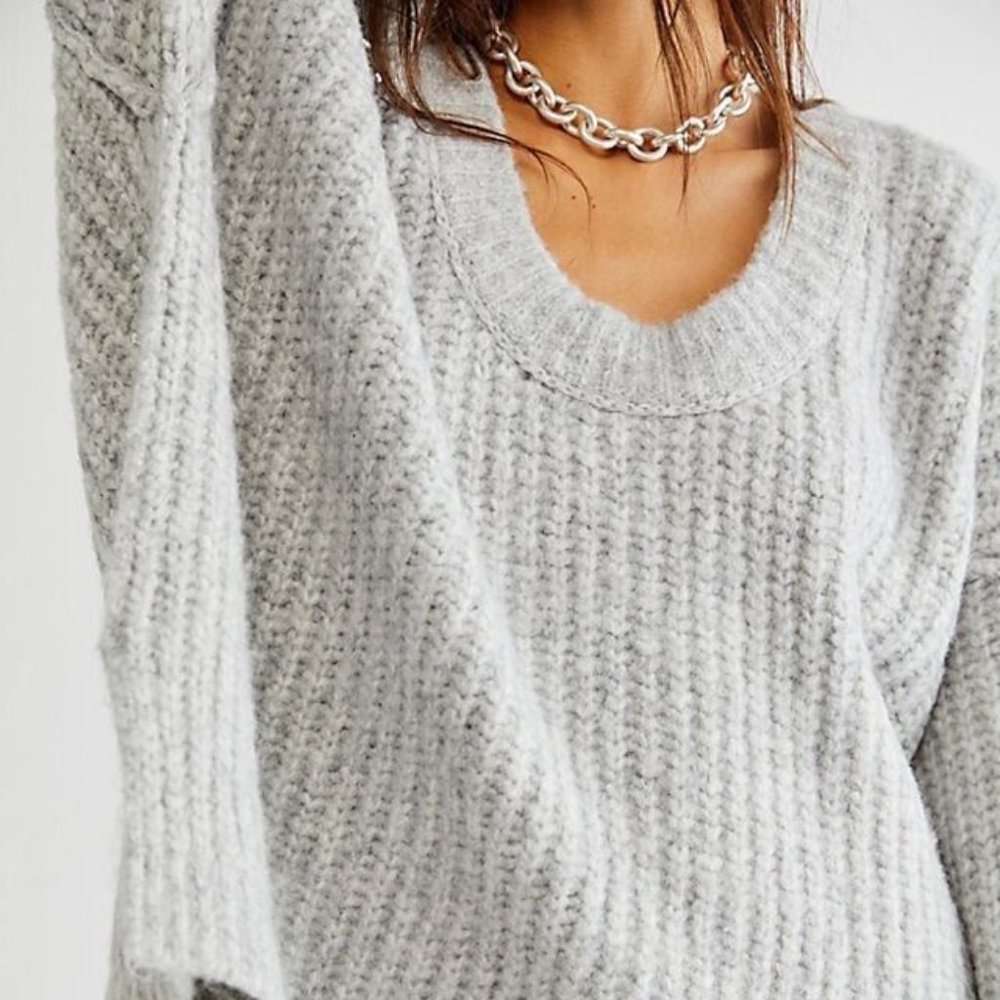 Free People Blue Bell V-Neck Sweater Heather Grey
